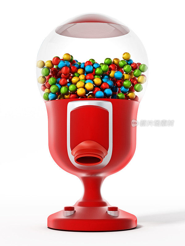 红色老式糖果机充满了多种颜色的糖果/泡泡糖